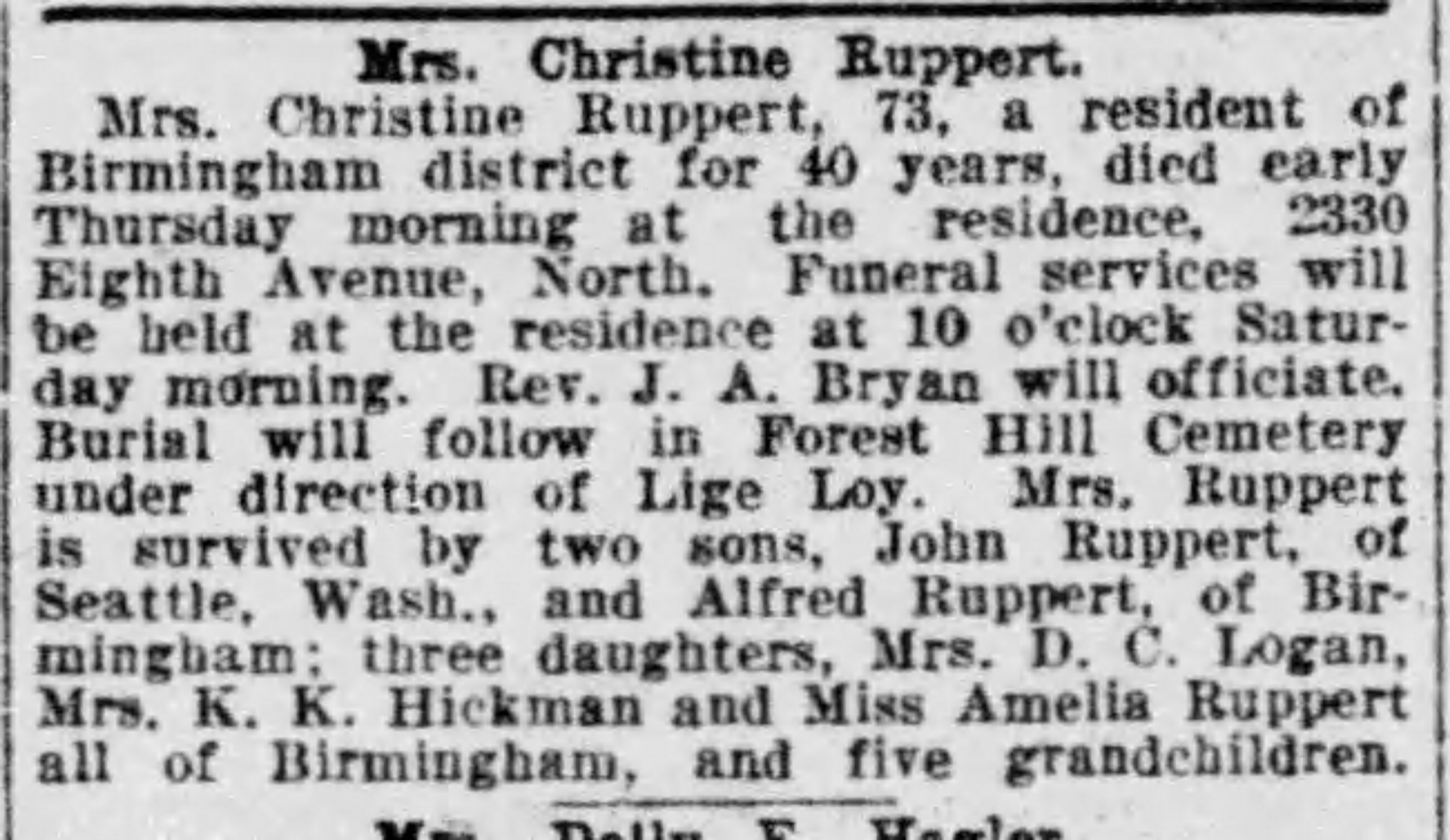 Mrs. Christine Ruppert obituary